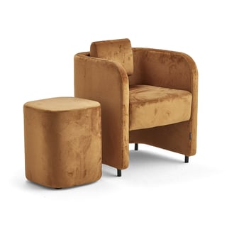 Baldų komplektas COMFY: fotelis ir pufas, su kojelėmis, aksomo audinys, aukso spalva