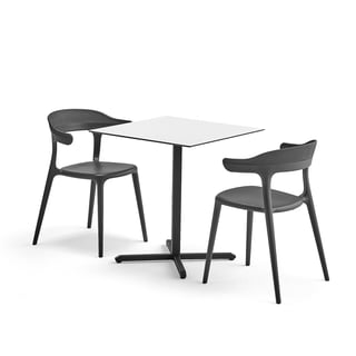 Jídelní set BECKY + CREEK, 1 stůl a 2 antracitově šedé židle