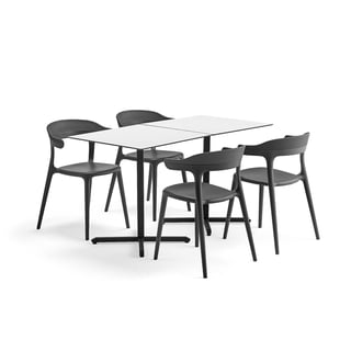 Möbelgrupp BECKY + CREEK, 2 bord och 4 antracitgrå stolar
