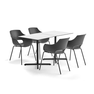Möbelgrupp BECKY + RIVER, 2 bord och 4 antracitgrå stolar