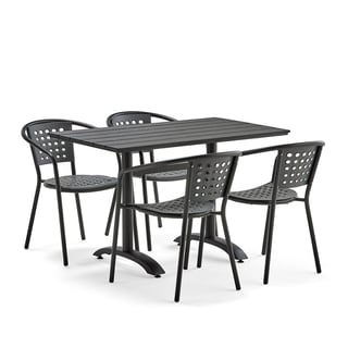 Zestaw mebli zewnętrznych PIAZZA + CAPRI, 1 kwadratowy stół + 4 szare krzesła