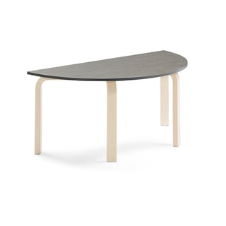 Table ELTON semi-circular, 1200x600x530 mm, dark grey linoleum, birch