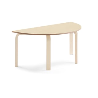 Stół ELTON, półokrągły, 1200x600x530 mm, beżowe linoleum, brzoza