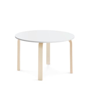 Stůl ELTON, Ø 900x530 mm, bříza, akustická HPL deska, bílá