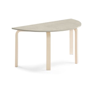 Stół ELTON, półokrągły, 1200x600x590 mm, szare linoleum, brzoza