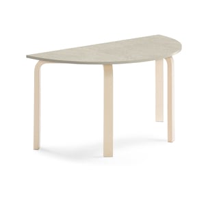 Stół ELTON, półokrągły, 1200x600x640 mm, szare linoleum, brzoza
