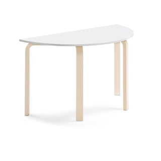Table ELTON semi-circular, 1200x600x710 mm, white laminate, birch