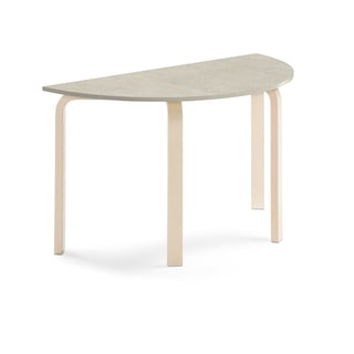 Stół ELTON, półokrągły, 1200x600x710 mm, szare linoleum, brzoza