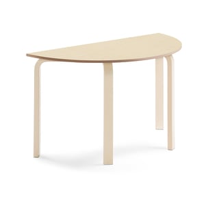 Stół ELTON, półokrągły, 1200x600x710 mm, beżowe linoleum, brzoza