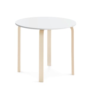 Pöytä ELTON, Ø 900x710 mm, valkoinen laminaatti, koivu
