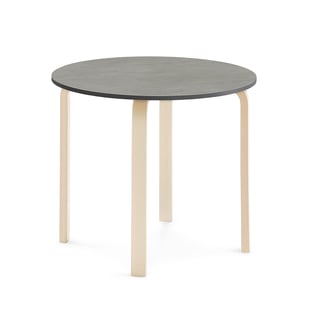 Table ELTON, Ø 900x710 mm, dark grey linoleum, birch