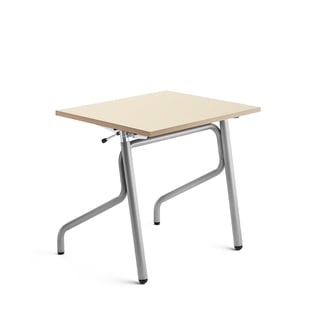 Höj- och sänkbart elevbord ADJUST, 700x600 mm, högtryckslaminat, björk, silver