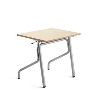 Hæve sænke elevbord ADJUST, 700x600 mm, linoleum, beige, sølv