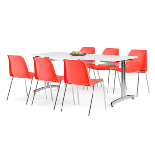 Baldų komplektas Sanna + Sierra, 1 stalas + 6 raudonos kėdės