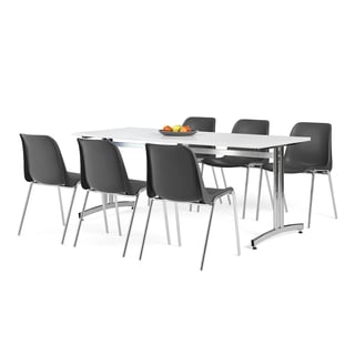 Möbelgrupp SANNA + SIERRA, 1 bord och 6 svarta stolar
