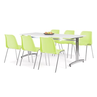 Zostava nábytku: Stôl Sanna + 6 limetkovo zelených stoličiek Sierra