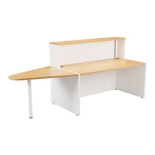 Reception desk HOLA with extension, white with oak top