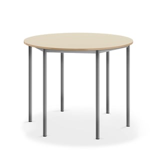 Desk BORÅS, round, Ø1200x900 mm, birch laminate, alu grey