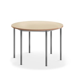Pöytä SONITUS, pyöreä, Ø 1200x760 mm, beige linoleumi, hopeanharmaa