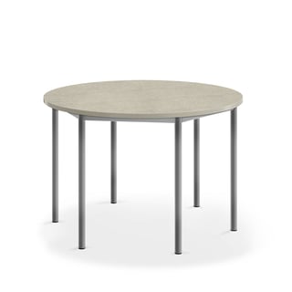 Pöytä SONITUS, pyöreä, Ø 1200x760 mm, vaaleanharmaa linoleumi, hopeanharmaa