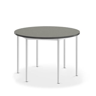 Desk SONITUS, round, Ø 1200x760 mm, dark grey linoleum, white