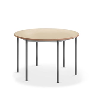 Desk SONITUS, round, Ø 1200x720 mm, beige linoleum, alu grey