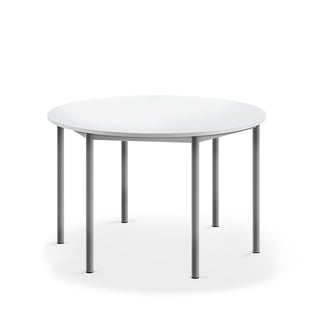 Desk SONITUS, round, Ø1200x720 mm, white laminate, alu grey