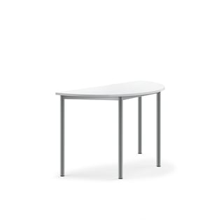 Desk SONITUS, semi-circular, 1200x600x720 mm, white high pressure laminate, alu grey