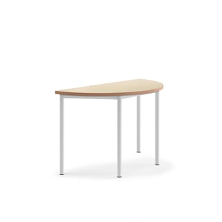 Stôl SONITUS, polkruh, 1200x600x720 mm, linoleum - béžová, biela