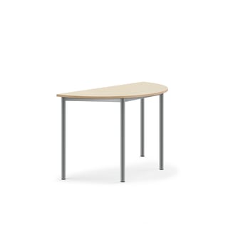 Desk BORÅS, semi-circular, 1200x600x720 mm, birch laminate, alu grey