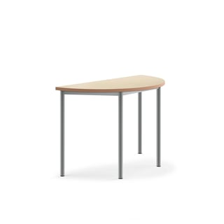 Pöytä SONITUS, puoliympyrä, 1200x600x760 mm, beige linoleumi, hopeanharmaa