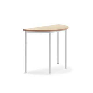 Stůl SONITUS, půlkruh, 1200x600x900 mm, bílé nohy, deska s linoleem, béžová