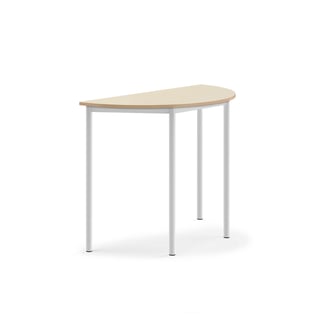 Desk SONITUS, semi-circular, 1200x600x900 mm, birch high pressure laminate, white