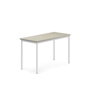 Stůl SONITUS, 1200x600x720 mm, bílé nohy, deska s linoleem, šedá
