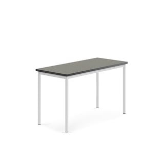 Stůl SONITUS, 1200x600x720 mm, bílé nohy, deska s linoleem, tmavě šedá