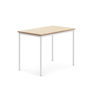 Stůl SONITUS, 1200x800x900 mm, bílé nohy, deska s linoleem, béžová