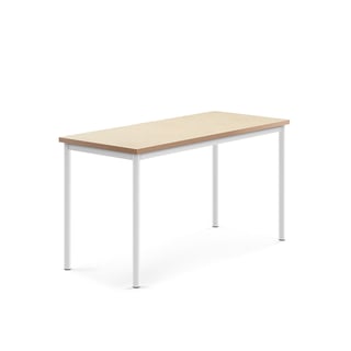 Stůl SONITUS, 1400x600x720 mm, bílé nohy, deska s linoleem, béžová
