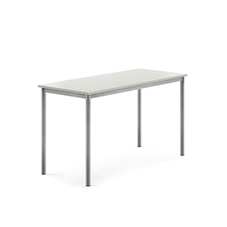 Pöytä SONITUS, 1400x600x706 mm, korkeapainelaminaatti HPL, harmaa laminaatti, hopeanharmaa
