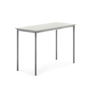 Stůl SONITUS, 1400x600x900 mm, stříbrné nohy, HPL deska tlumící hluk, šedá