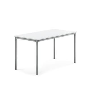 Desk SONITUS, 1400x700x720 mm, white high pressure laminate, alu grey