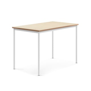 Stůl SONITUS, 1400x800x900 mm, bílé nohy, deska s linoleem, béžová