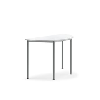 Stůl BORÅS, půlkruh, 1200x600x760 mm, stříbrné nohy, HPL deska, bílá