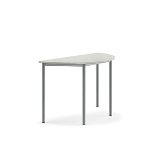 Desk BORÅS, semi-circular, 1200x600x760 mm, grey laminate, alu-grey