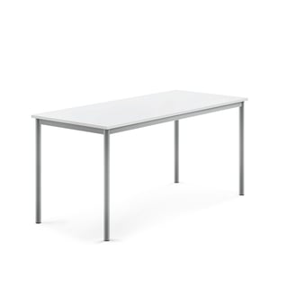 Desk SONITUS, 1600x700x720 mm, noise reducing white HPL, alu grey