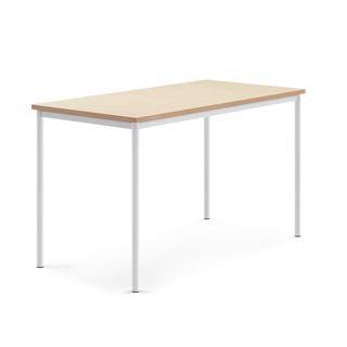 Stůl SONITUS, 1600x800x900 mm, bílé nohy, deska s linoleem, béžová