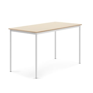 Stůl SONITUS, 1600x800x900 mm, bílé nohy, HPL deska tlumící hluk, bříza