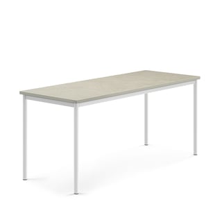 Pöytä SONITUS, 1800x700x760 mm, vaaleanharmaa linoleumi, valkoinen