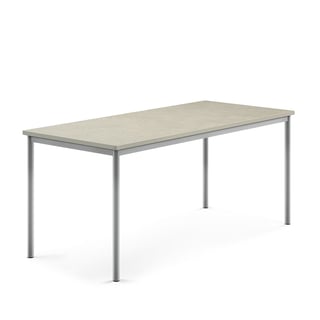 Pöytä SONITUS, 1800x800x760 mm, vaaleanharmaa linoleumi, hopeanharmaa