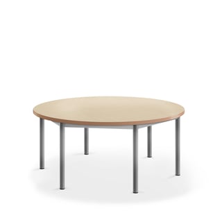 Stół SONITUS, okrągły, Ø1200x500 mm, beżowe linoleum, szary aluminium