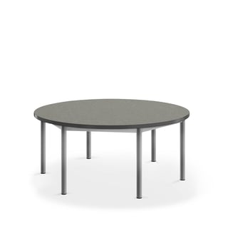 Stôl SONITUS, okrúhly, Ø 1200x500 mm, linoleum-tmavošedá, strieborná
